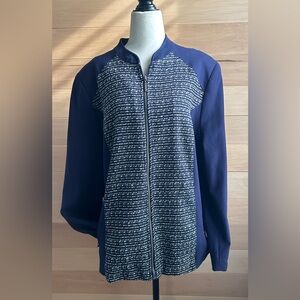 TanJay zip up jacket Size 18 speckled knit-patterned, 2 zippered pockets. Zip ft